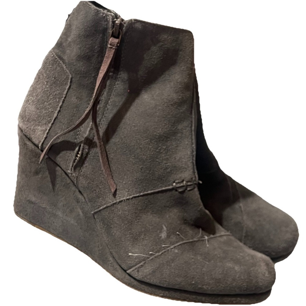 Toms Women's Kallie Gray Suede Wedge‎ Ankle Boots Size 10 - Picture 7 of 7